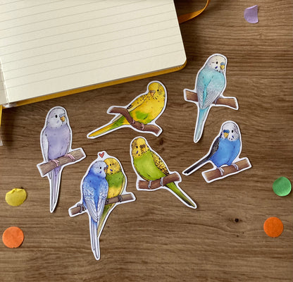 Budgie Stickers | Pack Of 6 Glossy Paper Stickers | Cute Budgie Stationery