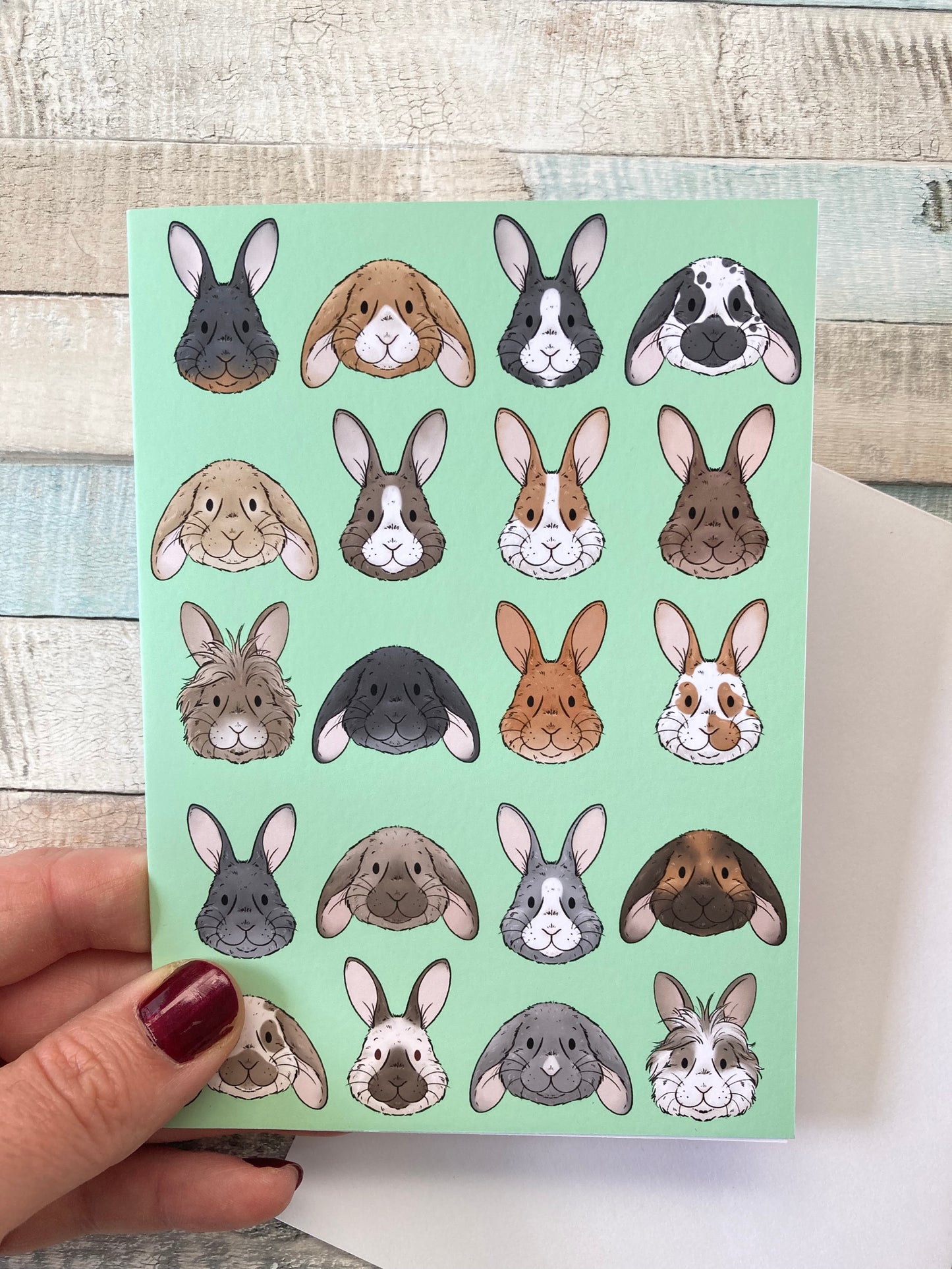 Bunny Faces A6 Blank Greeting Card with White Envelope, Any Occasion Animal Lover Card, Rabbit lover Birthday, Just For You Card