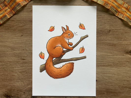 Happy Autumn Squirrel Artwork | Autumn Art Print
