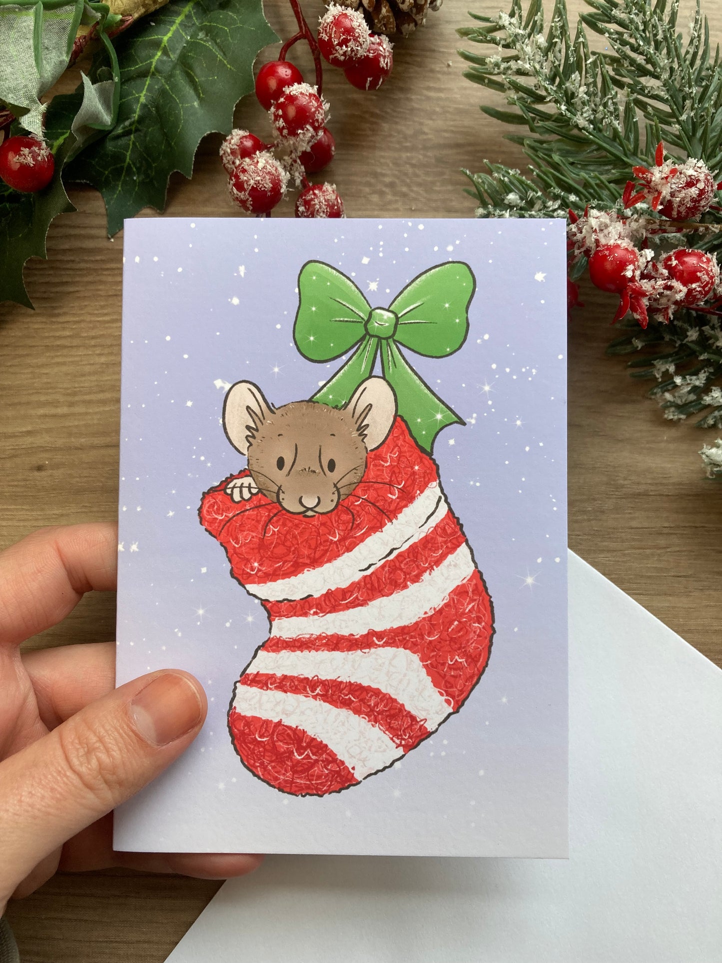 Hammy Stocking A6 Christmas Card - Hamster Blank Greeting Card - Christmas Hamster Card