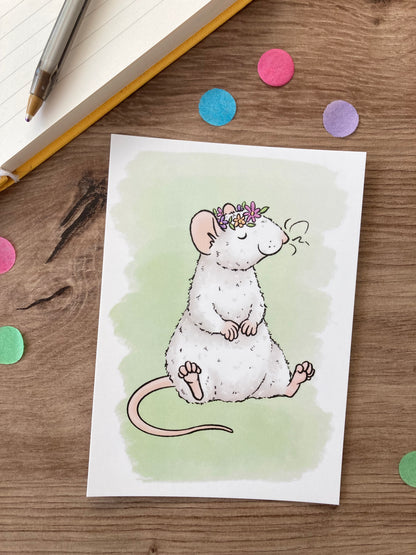 Blossom Rat | Cute Roan Rat A6 Postcard | Rat Gift