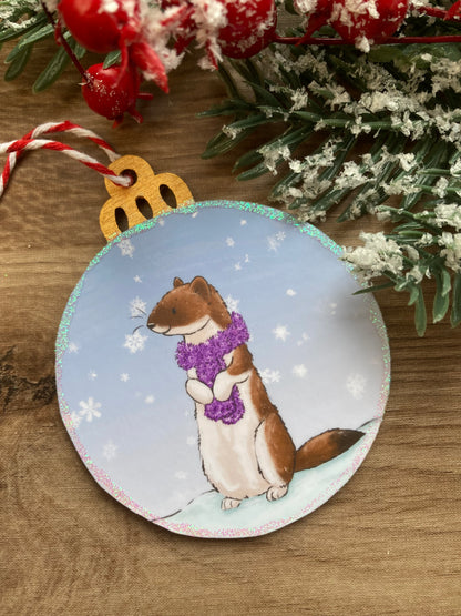 Snowy Stoat | Cute Stoat Christmas Tree Bauble