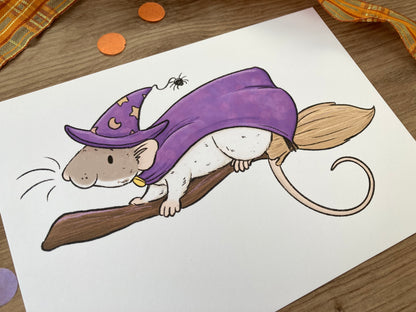 Amelia The Witchy Rat | Cute Rat Art Print | Halloween Rat Art