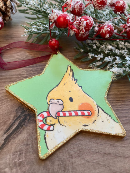 Christmas Cockatiel Star Tree Decoration - Cute Bird Hanging Star Christmas Tree Ornament - Cockatiel Gift
