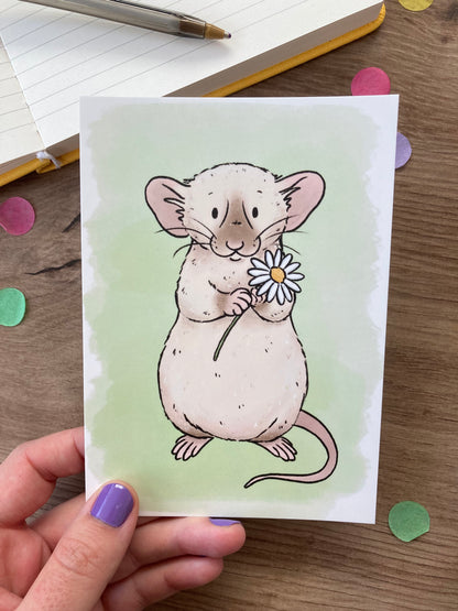 Daisy Rat | Spring Rat A6 Post Card | Rat Gift