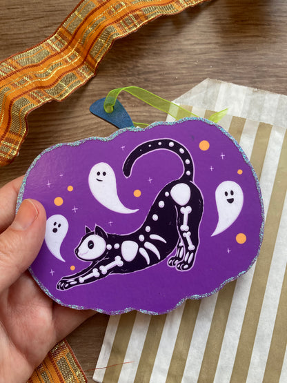 Fang The Cat Spooky Gang Cute Pumpkin Halloween Decoration - Handmade Halloween Ornament - Spooky Cat Decoration