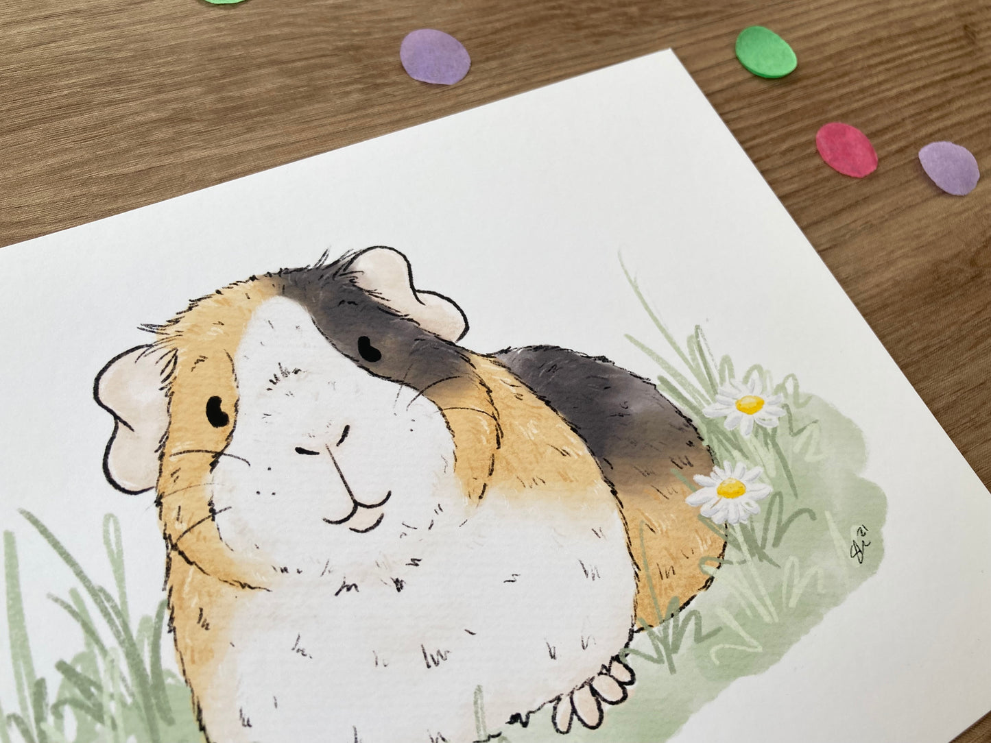 Daisy Guinea Pig | Cute Guinea Pig Art Print | Guinea Pig Artwork