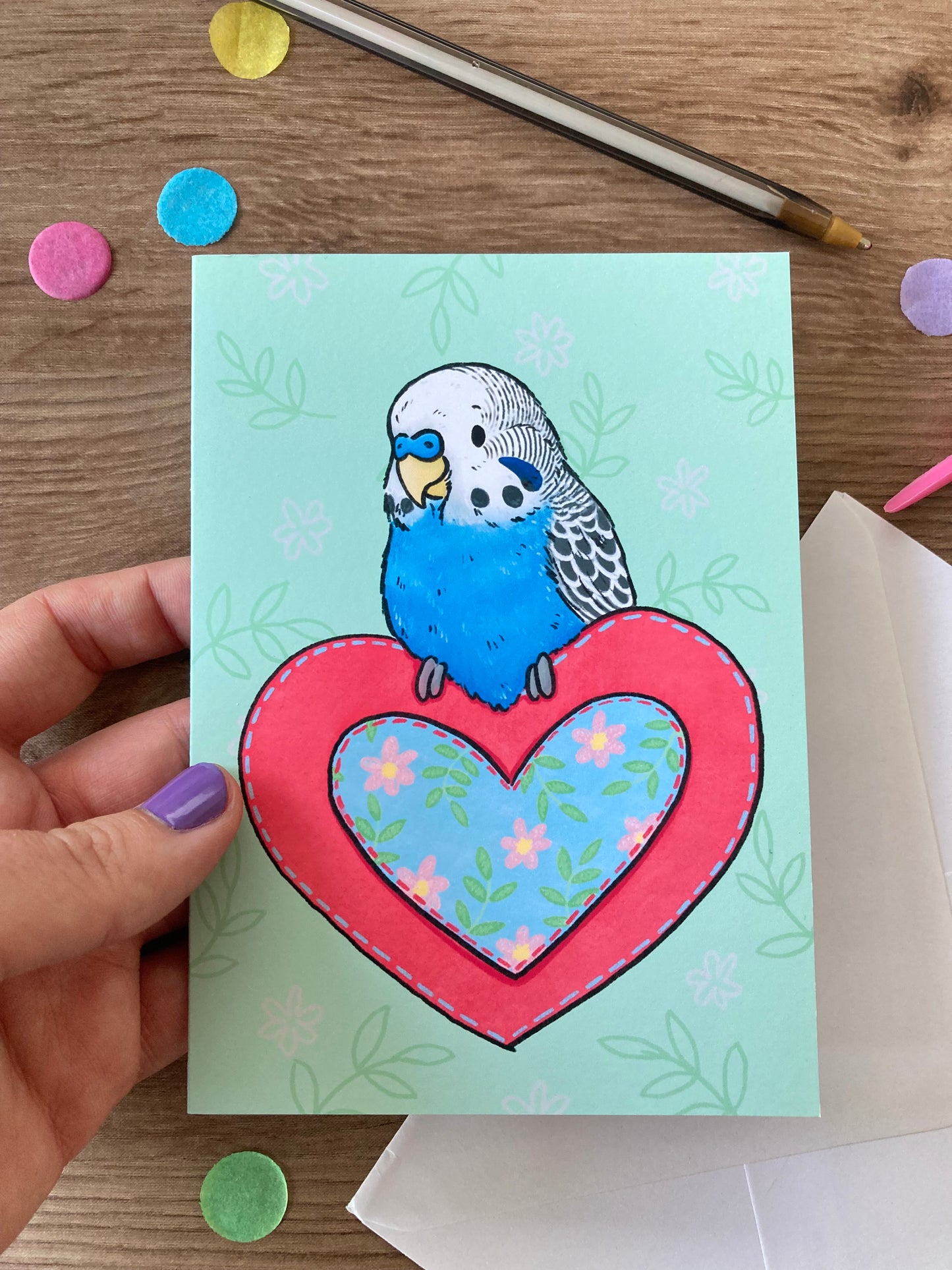 Budgie Heart | Blue Budgie Blank Greeting Card | Blue Budgie Gift