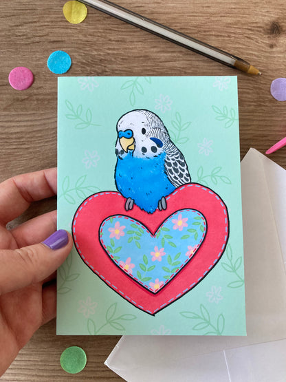 Budgie Heart | Blue Budgie Blank Greeting Card | Blue Budgie Gift