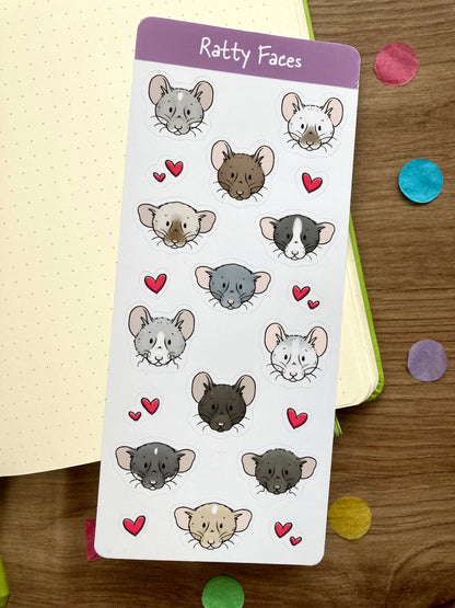 Ratty Faces Glossy Sticker Sheets | Pack Of 2 | Rat Stationery Gift
