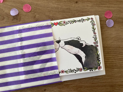 Spring Badger Kisses | Badger Greeting Card