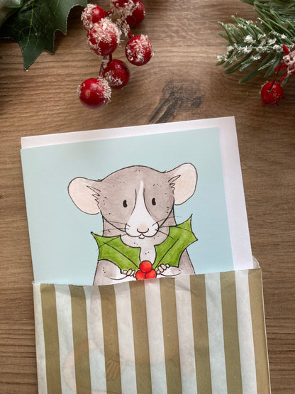 Holly Rat A6 Christmas Card - Blank Pet Rat Christmas Card - Fancy Rat Greeting Card