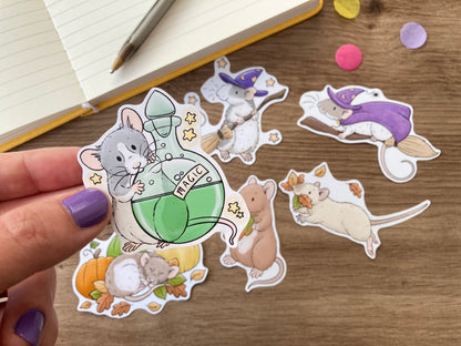 October Rat Stickers | Set Of 6 Pet Rat Stickers Halloween Rat Gift