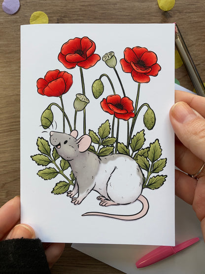 Poppy Rat Greeting Card | Flower Rat A6 Greeting Card