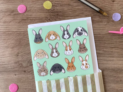 Bunny Faces | Cute Rabbit Blank Greeting Card | Bunny Gift