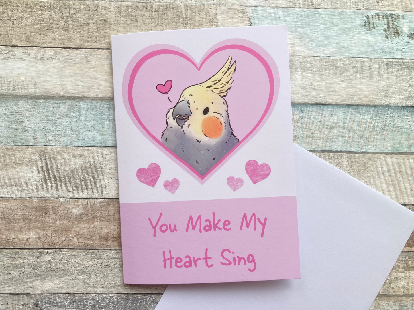 You make my heart sing | cockatiel A6 greeting card, bird Valentine's Day card, animal card