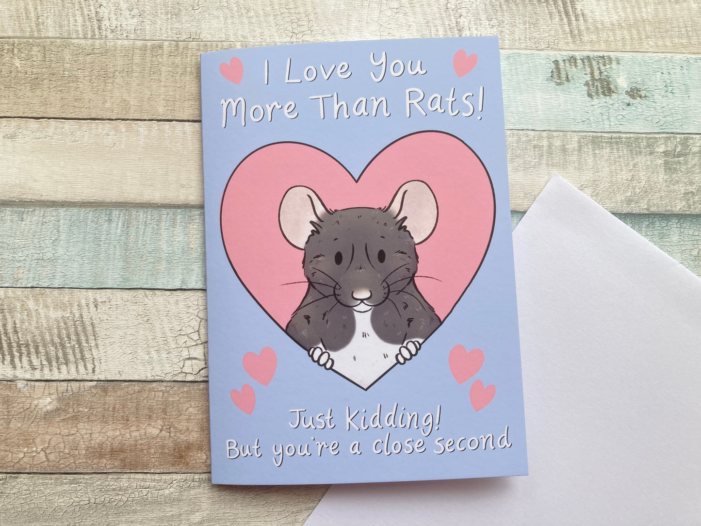 I love you more than rats funny A6 greeting card, rat lover gift, rat humour, Valentine's Day card