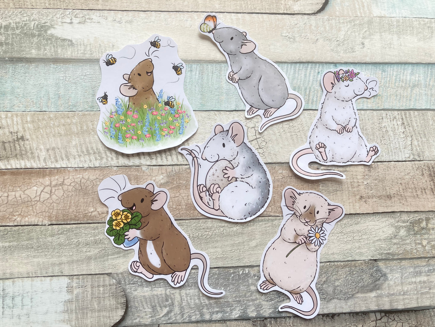 Spring Rat Sticker Pack | Set of 6 Cute Rat Stickers