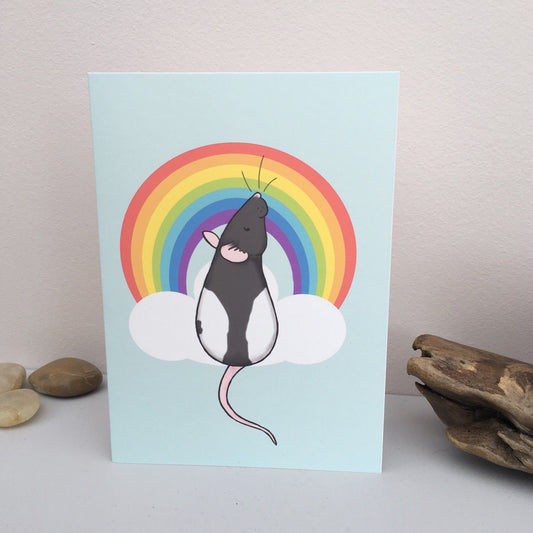 Rainbow Rat A6 Blank Greeting Card, with white envelope, fancy rat greeting card for rat lovers