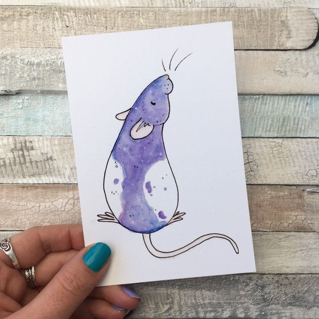 Space Rat Art Print, Galaxy Hooded Rat, 6x4 Size, Cute Rat Gift, Rat Wall Art