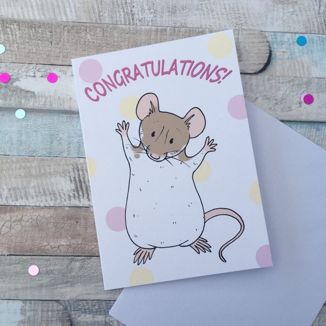 Congratulations Fancy Rat A6 Greeting card, Cute pet at celebration card, rat lover gift