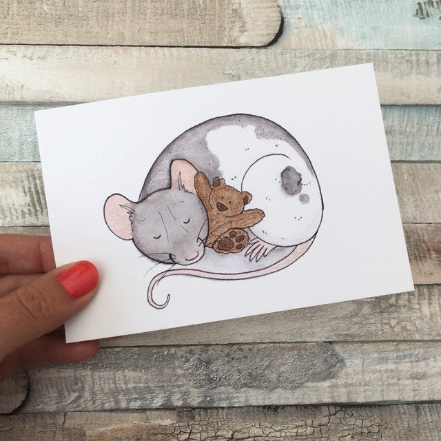 Teddy Rat Art Print, Fancy Rat Illustration, Wall Art, Rat Lover Gift