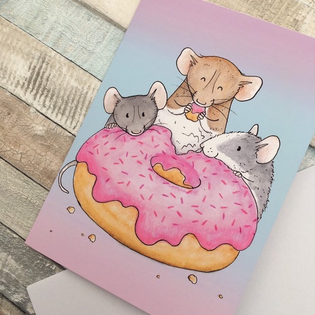 Doughnut Rats Blank Greeting Card. A6 Sized with White Envelope. Cute Rat Lover Gift.