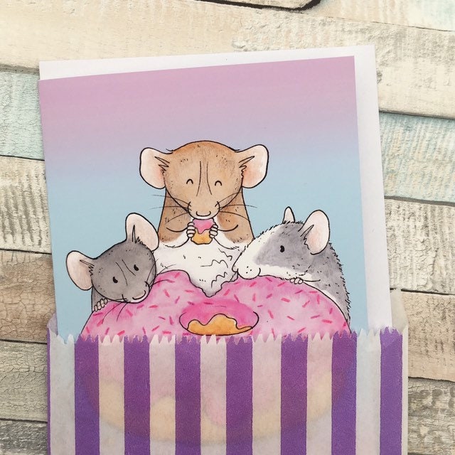 Doughnut Rats Blank Greeting Card. A6 Sized with White Envelope. Cute Rat Lover Gift.