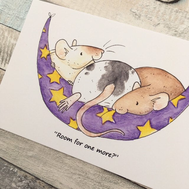 Room for one more cute pet rat art print. A5 and 6x4 sizes. Ratty gift, fancy rat wall art. Rat room art.