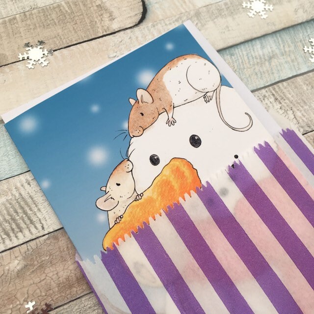 Snow Rats A6 Christmas Card, Blank Greeting Card, Snowman Xmas Card, Pet Rat Gift