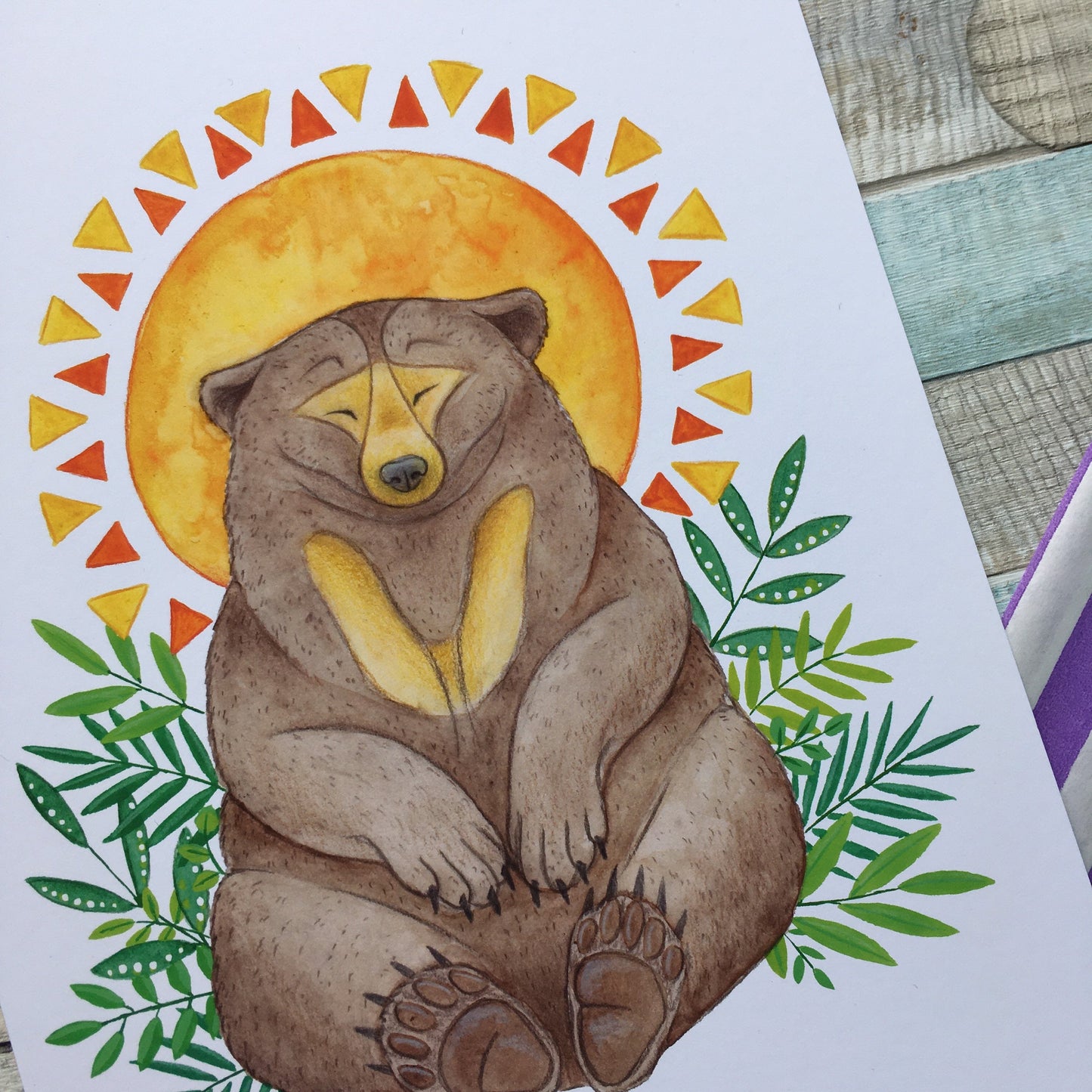 Magical Sun Bear watercolour painting art print sizes A5 A4 240gsm paper animal art mama bear gift