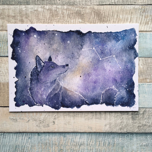 Vulpecula Fox Constellation Art Print, A5 6x4 Sizes, Fox Art Print, Galaxy Constellation Painting, Fox Stars