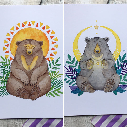 Magical bears - Art print double pack - Watercolour painting, art print sizes A5 6x4 240gsm paper animal art bear gift