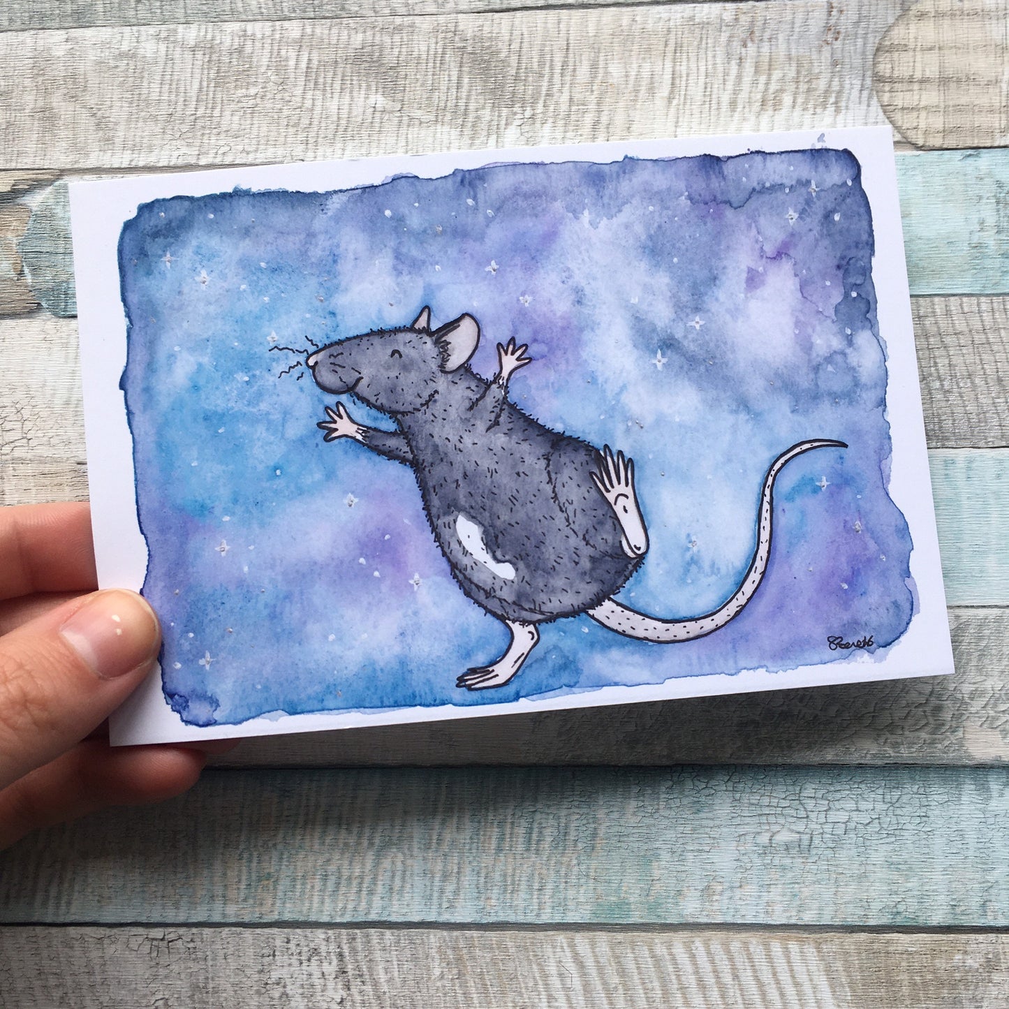 Astrid The Star Rat, Watercolour Painting, A5 6x4 Art Print, Cute Dancing Rat, Happy Pet Rat, Gift For Rat Lovers, Wall Art