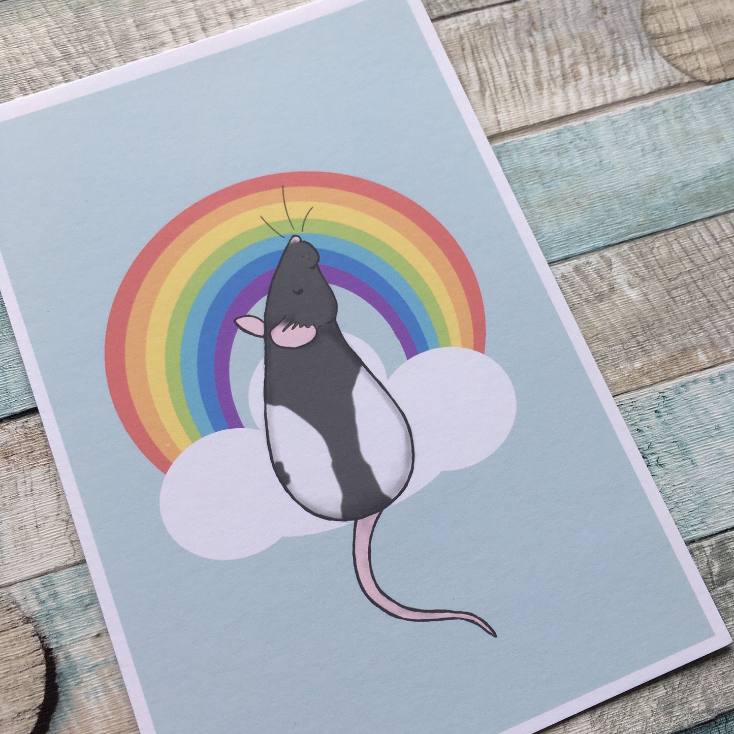 Rainbow rat art print, 6 x 4, A5, A4 sizes, 240gsm paper stock, great rat gift