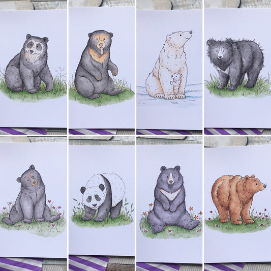 Bears of the world art print pack - Bears of the World Series Watercolour painting art print sizes A5 6x4 240gsm paper animal art bear gift