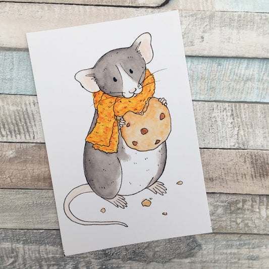 Cookie the Rat Art Print - A5 6x4 Art Print Pet Rat Fancy Rat Digital Painting Art Print