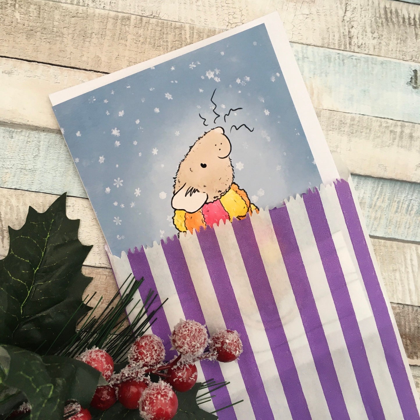 Snowy Dumbo Rat A6 Christmas Card, Festive Pet Fancy Rat Blank Greeting Card