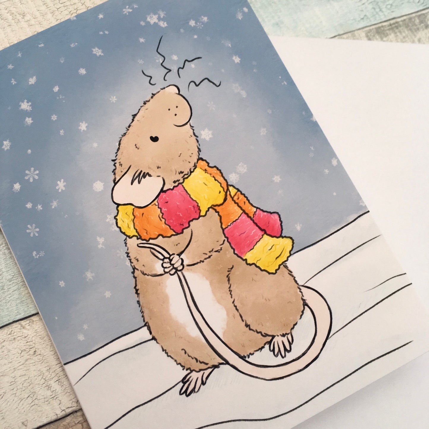Snowy Dumbo Rat A6 Christmas Card, Festive Pet Fancy Rat Blank Greeting Card