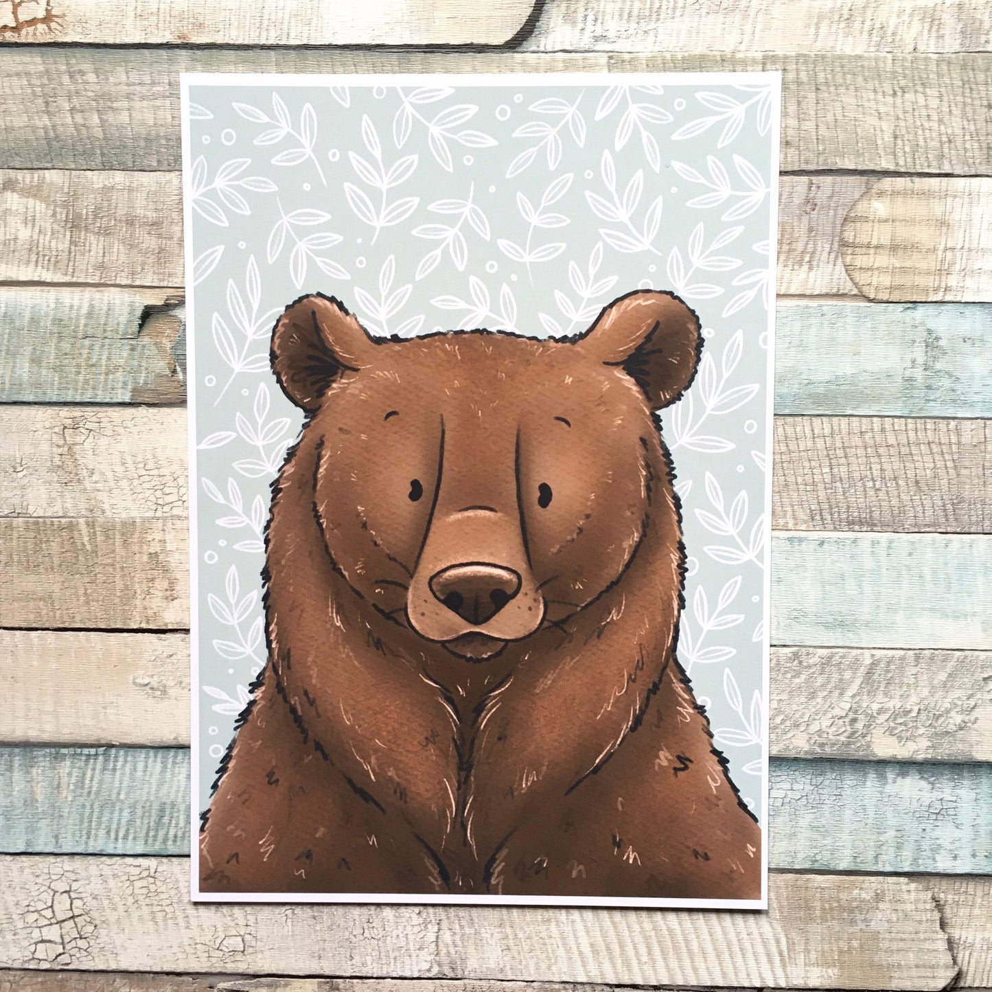 Barney Bear Art Print - A5 6x4 Sizes, Cute Bear Art Print, Animal Lover Wall Art