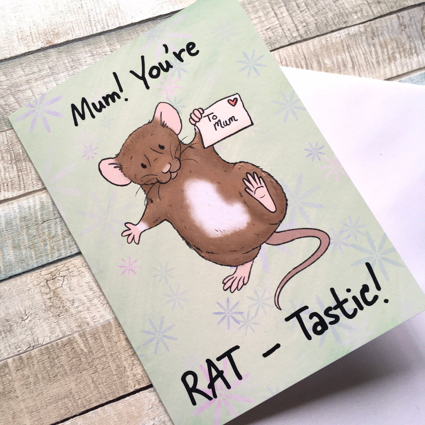 Mum! You're Rat-Tastic Pet Rat Blank A6 Sized Greeting Card, Rat Mum Card, Cute Fancy Rat Gift
