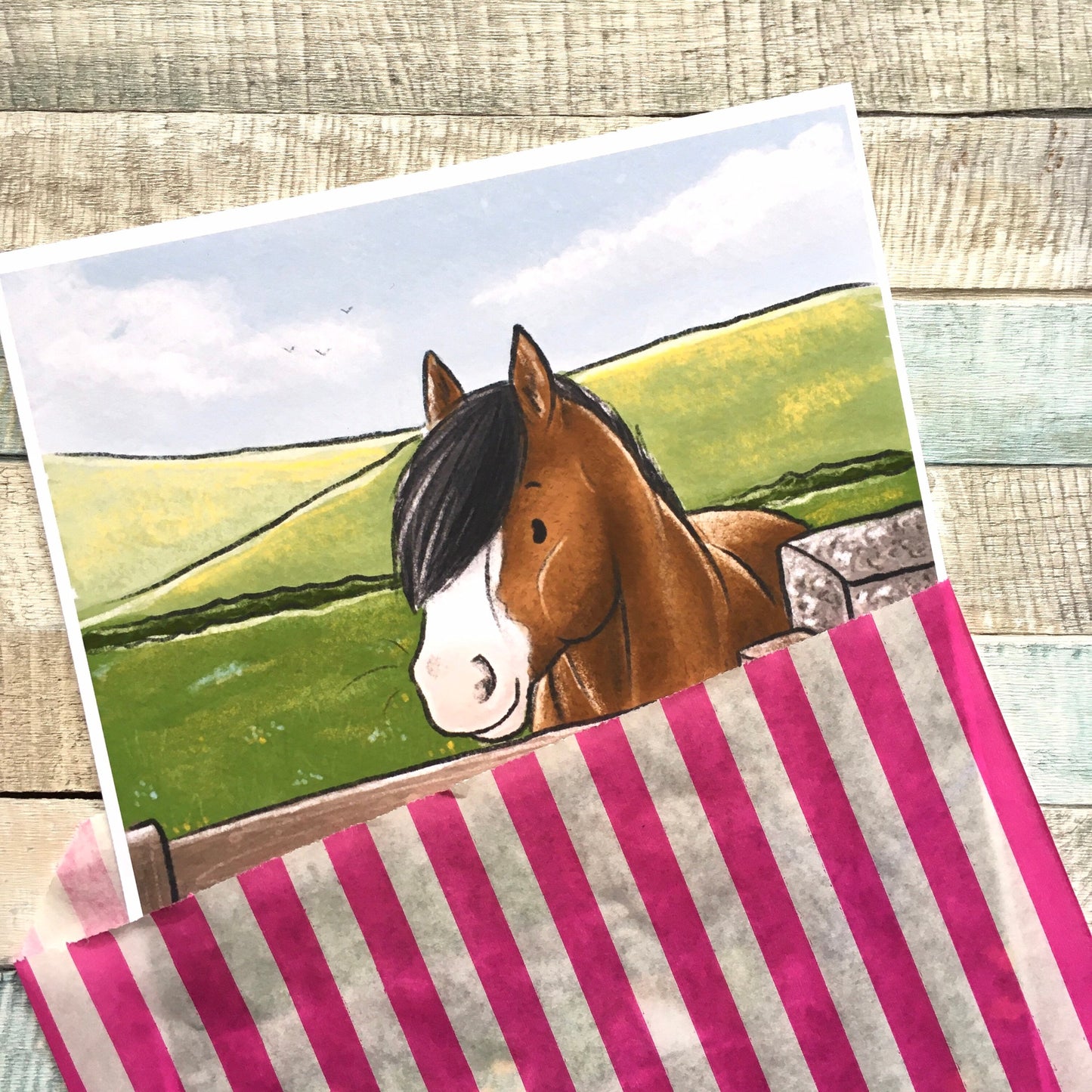 Summer Dreams Fun Horse Art Print - A5 6x4 Sizes, Cute Horse Pony Wall Art