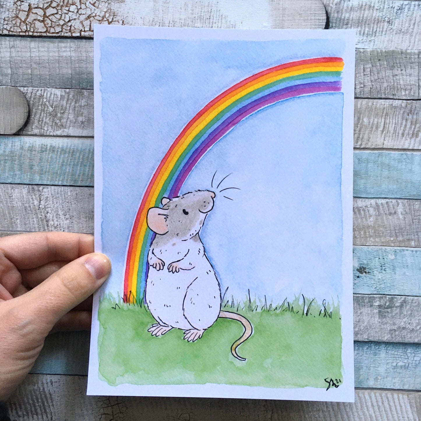 Hope Pet Rat Art Print, A5 Size Art Print With A Cute Capped Rat And Rainbow, Rat Lover Gift