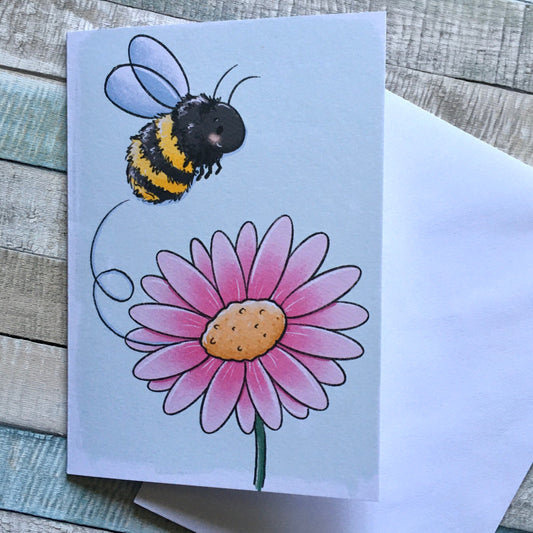 Bumble Bee Blank Greeting Card, A6 Sized Greeting Card, Nature, Flowers, Birthday Gift