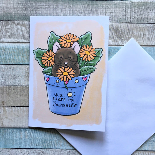 You Are My Sunshine, Hamster Greeting Card, A6 Blank Greeting Card, Cute Hamster Gift, Any occasion.