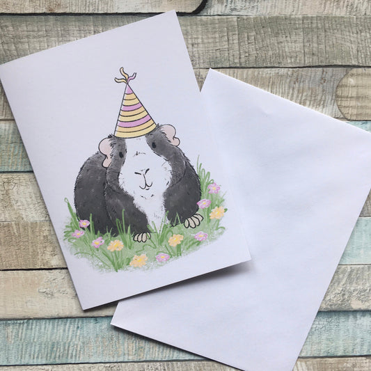 Party Guinea Pig Birthday Card, A6 Sized blank Greeting Card, Guinea Pig Party Gift