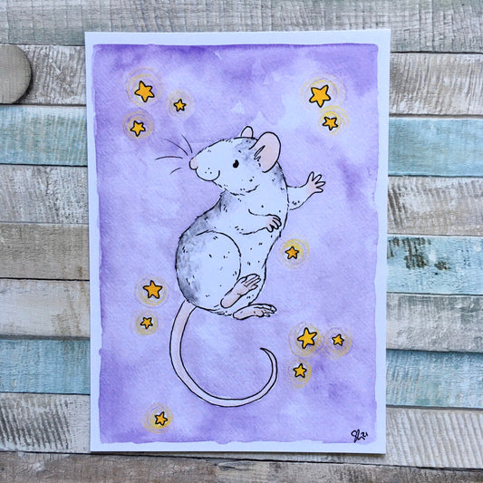 Joy Rat Art Print, A5 Size, Fun Rat Art Print, Gift For Rat Lovers