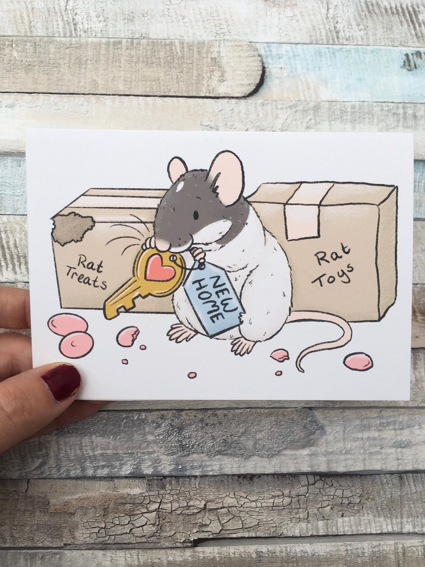 New Home Cute Rat Greeting Card - A6 Size With White Envelope - Fancy Rat Art - Moving, New Home Card