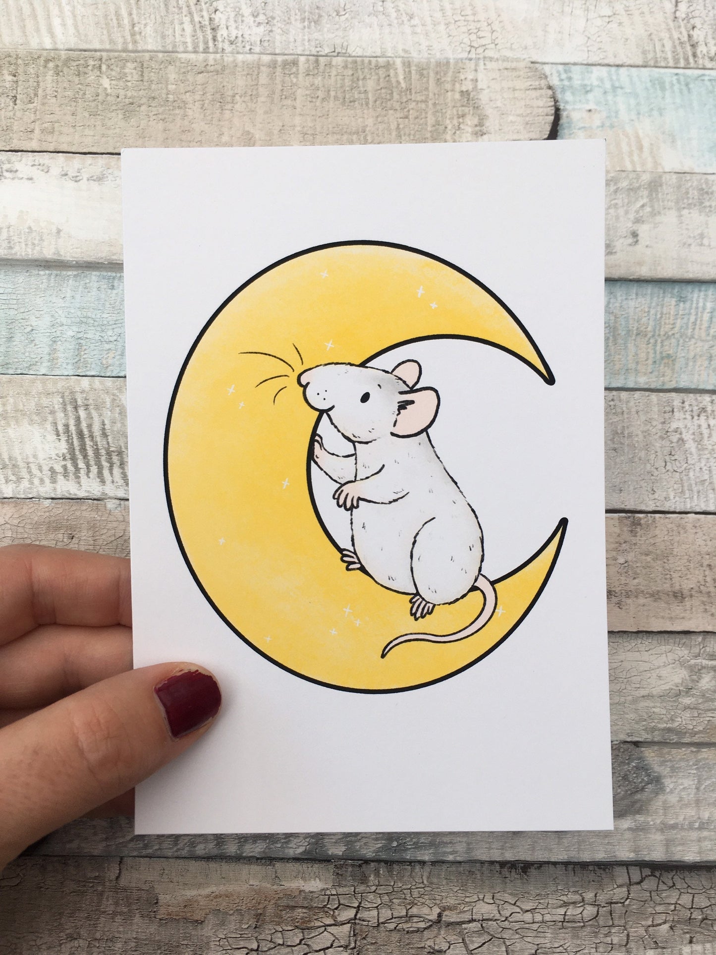 Lunar Space Rat Art Print - A5 and 6 x 4 Inch Sizes - Cute Rat Wall Art - Fancy Rat Gift