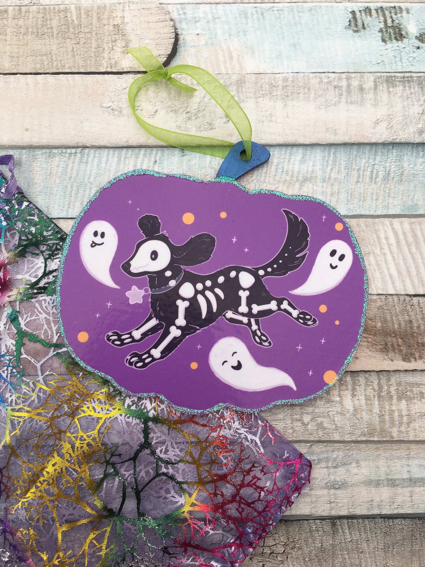 Shadow The Dog - Spooky Gang Halloween Hanging Decoration - Wooden Pumpkin Hanging Ornament - Handmade Halloween Dog Ornament